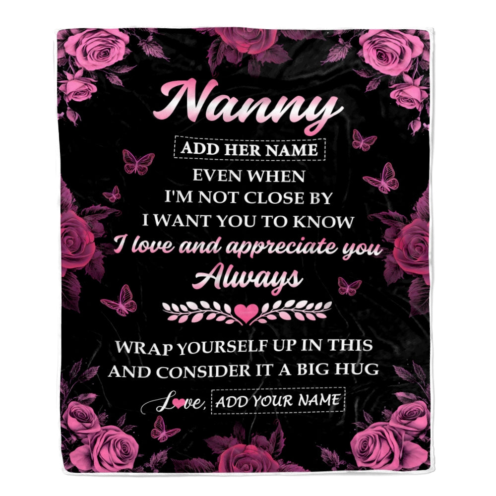 Personalized To My Nanny Gifts From Kids Blanket Rose Floral It A Big Hug Birthday Gift Idea For Nanny Gifts Christmas Customized Fleece Throw Blanket | teecentury