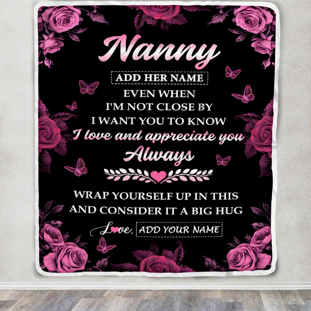 Personalized To My Nanny Gifts From Kids Blanket Rose Floral It A Big Hug Birthday Gift Idea For Nanny Gifts Christmas Customized Fleece Throw Blanket | teecentury