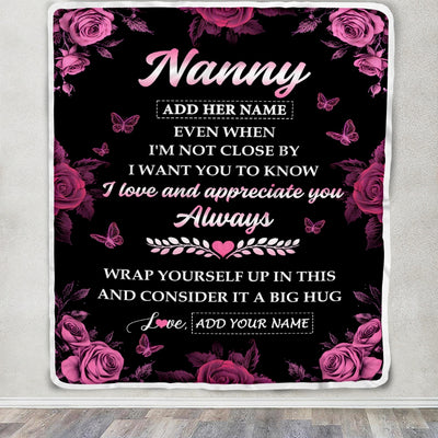 Personalized To My Nanny Gifts From Kids Blanket Rose Floral It A Big Hug Birthday Gift Idea For Nanny Gifts Christmas Customized Fleece Throw Blanket | teecentury
