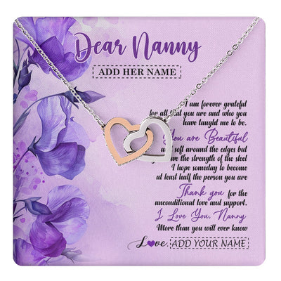 Interlocking Hearts Necklace Stainless Steel & Rose Gold Finish | 1 | Personalized To My Nanny Gifts Necklace Flower You Are Beautiful Gifts For Nanny Mothers Day Birthday Thanksgiving Christmas Custom Gift Box Message Card | teecentury.myshopify