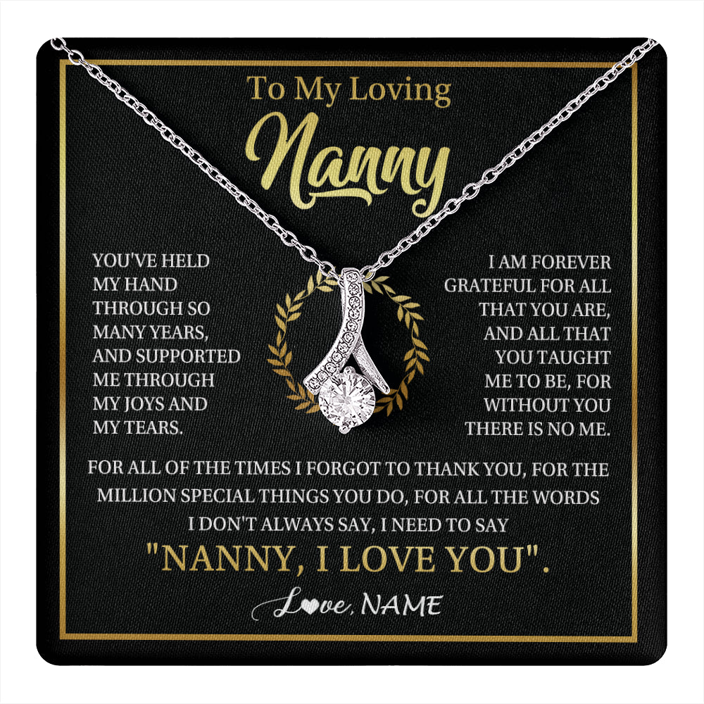 Alluring Beauty Necklace 14K White Gold Finish | 1 | Personalized To My Nanny Gifts Necklace From Granddaughter Grandkids Grateful Thank You Nanny Birthday Mothers Day Christmas Customized Gift Box Message Card | teecentury