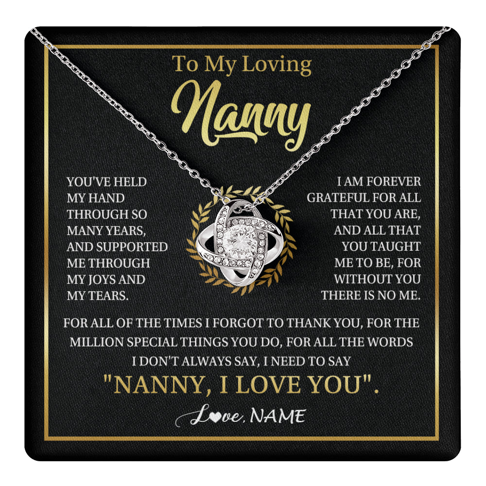 Love Knot Necklace 14K White Gold Finish | 1 | Personalized To My Nanny Gifts Necklace From Granddaughter Grandkids Grateful Thank You Nanny Birthday Mothers Day Christmas Customized Gift Box Message Card | teecentury