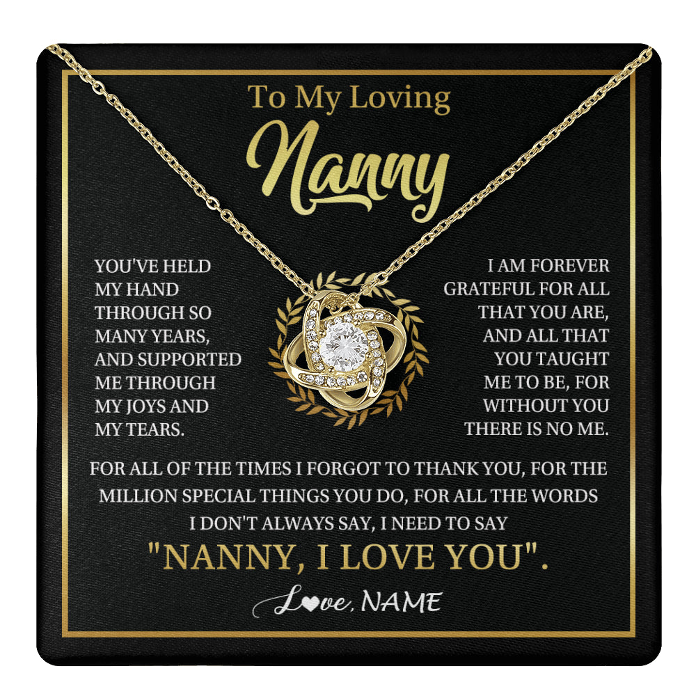 Love Knot Necklace 18K Yellow Gold Finish | 1 | Personalized To My Nanny Gifts Necklace From Granddaughter Grandkids Grateful Thank You Nanny Birthday Mothers Day Christmas Customized Gift Box Message Card | teecentury