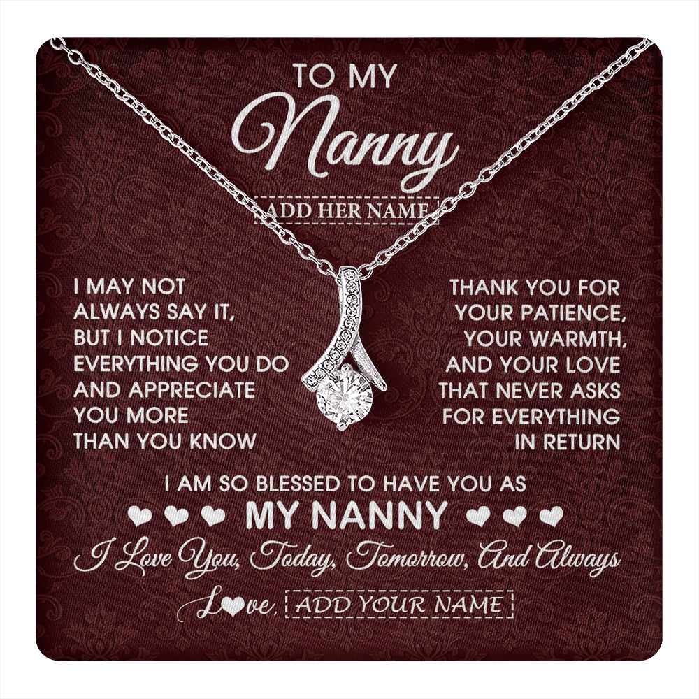 Alluring Beauty Necklace 14K White Gold Finish | 1 | Personalized To My Nanny Gifts Necklace Meaningful Jewelry Pendant Gifts For Nanny Mothers Day Birthday Anniversary Christmas Custom Gift Box Message Card | https://teecentury.