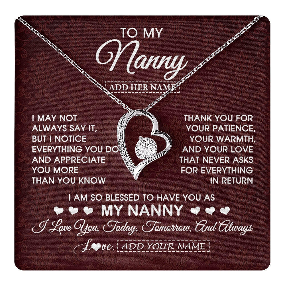 Forever Love Necklace 14K White Gold Finish | 1 | Personalized To My Nanny Gifts Necklace Meaningful Jewelry Pendant Gifts For Nanny Mothers Day Birthday Anniversary Christmas Custom Gift Box Message Card | https://teecentury.