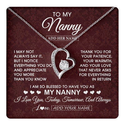 Forever Love Necklace 14K White Gold Finish | 1 | Personalized To My Nanny Gifts Necklace Meaningful Jewelry Pendant Gifts For Nanny Mothers Day Birthday Anniversary Christmas Custom Gift Box Message Card | https://teecentury.