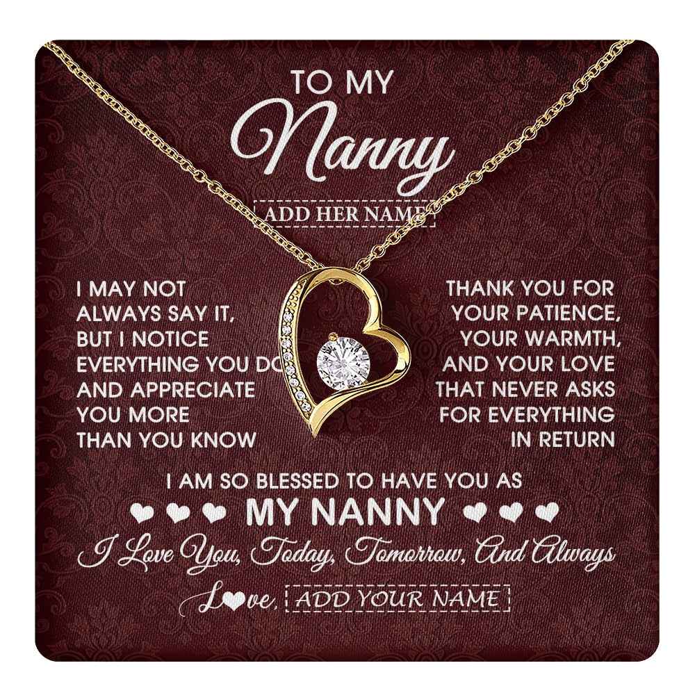 Forever Love Necklace 18K Yellow Gold Finish | 1 | Personalized To My Nanny Gifts Necklace Meaningful Jewelry Pendant Gifts For Nanny Mothers Day Birthday Anniversary Christmas Custom Gift Box Message Card | https://teecentury.