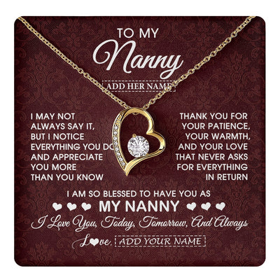 Forever Love Necklace 18K Yellow Gold Finish | 1 | Personalized To My Nanny Gifts Necklace Meaningful Jewelry Pendant Gifts For Nanny Mothers Day Birthday Anniversary Christmas Custom Gift Box Message Card | https://teecentury.