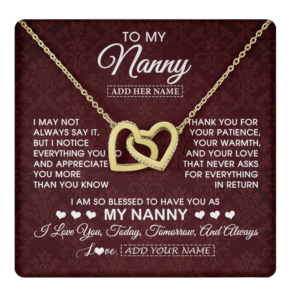 Interlocking Hearts Necklace 18K Yellow Gold Finish | 1 | Personalized To My Nanny Gifts Necklace Meaningful Jewelry Pendant Gifts For Nanny Mothers Day Birthday Anniversary Christmas Custom Gift Box Message Card | https://teecentury.