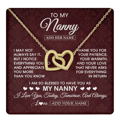 Interlocking Hearts Necklace 18K Yellow Gold Finish | 1 | Personalized To My Nanny Gifts Necklace Meaningful Jewelry Pendant Gifts For Nanny Mothers Day Birthday Anniversary Christmas Custom Gift Box Message Card | https://teecentury.