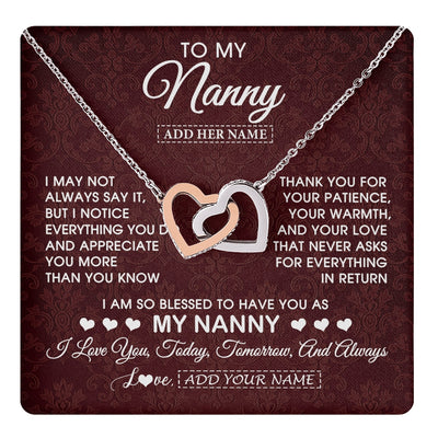 Interlocking Hearts Necklace Stainless Steel & Rose Gold Finish | 1 | Personalized To My Nanny Gifts Necklace Meaningful Jewelry Pendant Gifts For Nanny Mothers Day Birthday Anniversary Christmas Custom Gift Box Message Card | https://teecentury.
