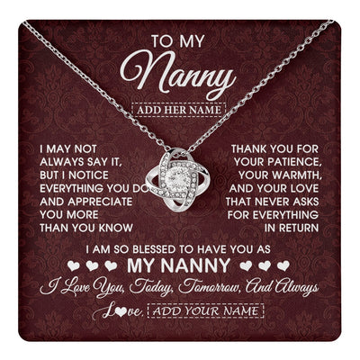 Love Knot Necklace 14K White Gold Finish | 1 | Personalized To My Nanny Gifts Necklace Meaningful Jewelry Pendant Gifts For Nanny Mothers Day Birthday Anniversary Christmas Custom Gift Box Message Card | https://teecentury.