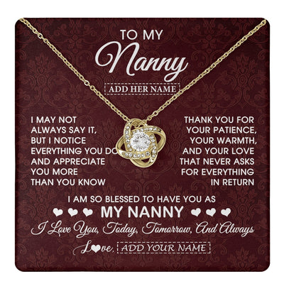 Love Knot Necklace 18K Yellow Gold Finish | 1 | Personalized To My Nanny Gifts Necklace Meaningful Jewelry Pendant Gifts For Nanny Mothers Day Birthday Anniversary Christmas Custom Gift Box Message Card | https://teecentury.