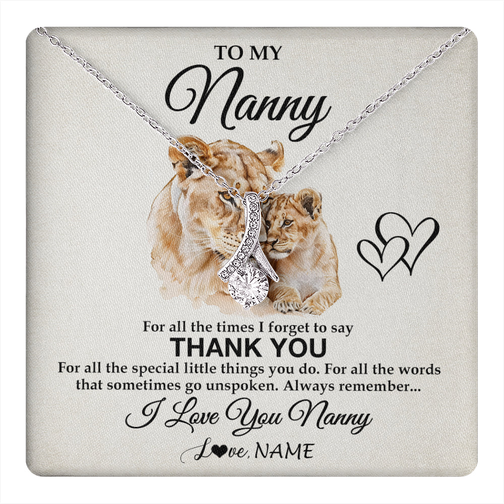 Alluring Beauty Necklace 14K White Gold Finish | 1 | Personalized To My Nanny Necklace From Granddaughter Thank You Lion Nanny Gift For Mothers Day Birthday Gift Christmas For Nanny Gift Box Message Card | teecentury