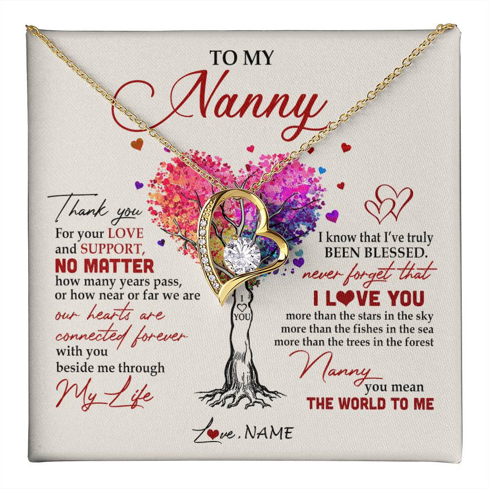 Forever Love Necklace 18K Yellow Gold Finish | 1 | Personalized To My Nanny Necklace From Kids Never Forget That I Love You You Mean The World Nanny Birthday Mothers Day Christmas Customized Gift Box Message Card | teecentury