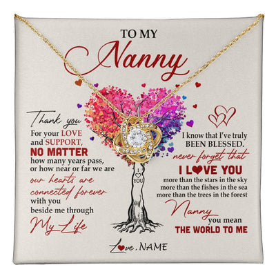 Love Knot Necklace 18K Yellow Gold Finish | 1 | Personalized To My Nanny Necklace From Kids Never Forget That I Love You You Mean The World Nanny Birthday Mothers Day Christmas Customized Gift Box Message Card | teecentury