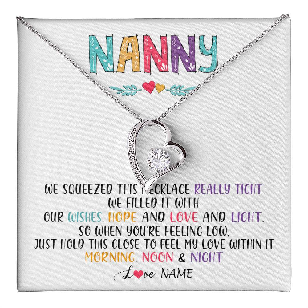Forever Love Necklace 14K White Gold Finish | 1 | Personalized To My Nanny Necklace From Kids We Squeezed This Necklace Nanny Birthday Mothers Day Christmas Jewelry Pendant Customized Gift Box Message Card | teecentury