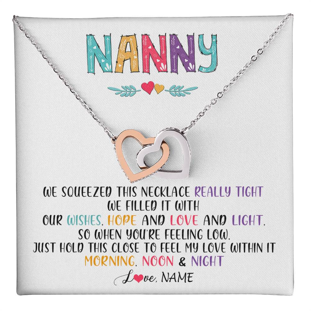 Interlocking Hearts Necklace Stainless Steel & Rose Gold Finish | 1 | Personalized To My Nanny Necklace From Kids We Squeezed This Necklace Nanny Birthday Mothers Day Christmas Jewelry Pendant Customized Gift Box Message Card | teecentury