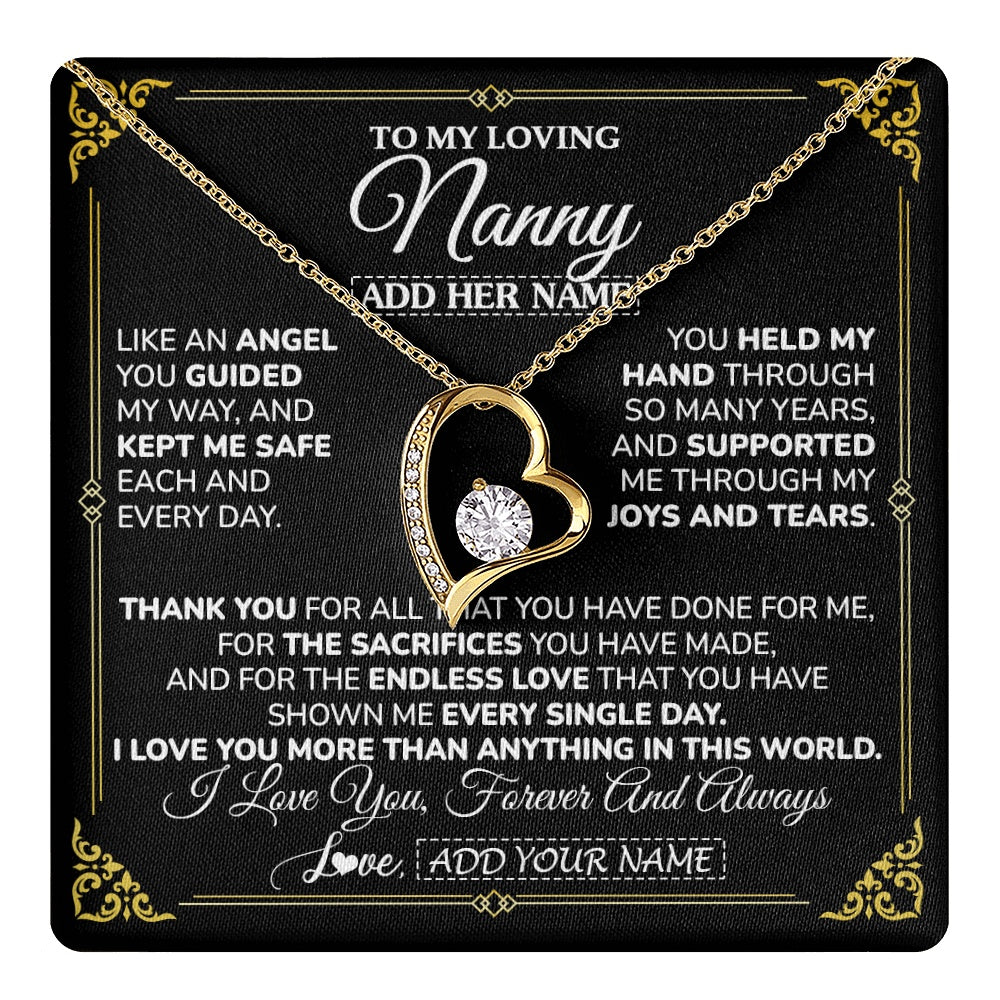 Forever Love Necklace 18K Yellow Gold Finish | 1 | Personalized To My Nanny Necklace Gifts Meaningful Gift To Nanny From Granddaughter Without You There Is No Me Mothers Day Birthday Gift Box Message Card | https://teecentury.