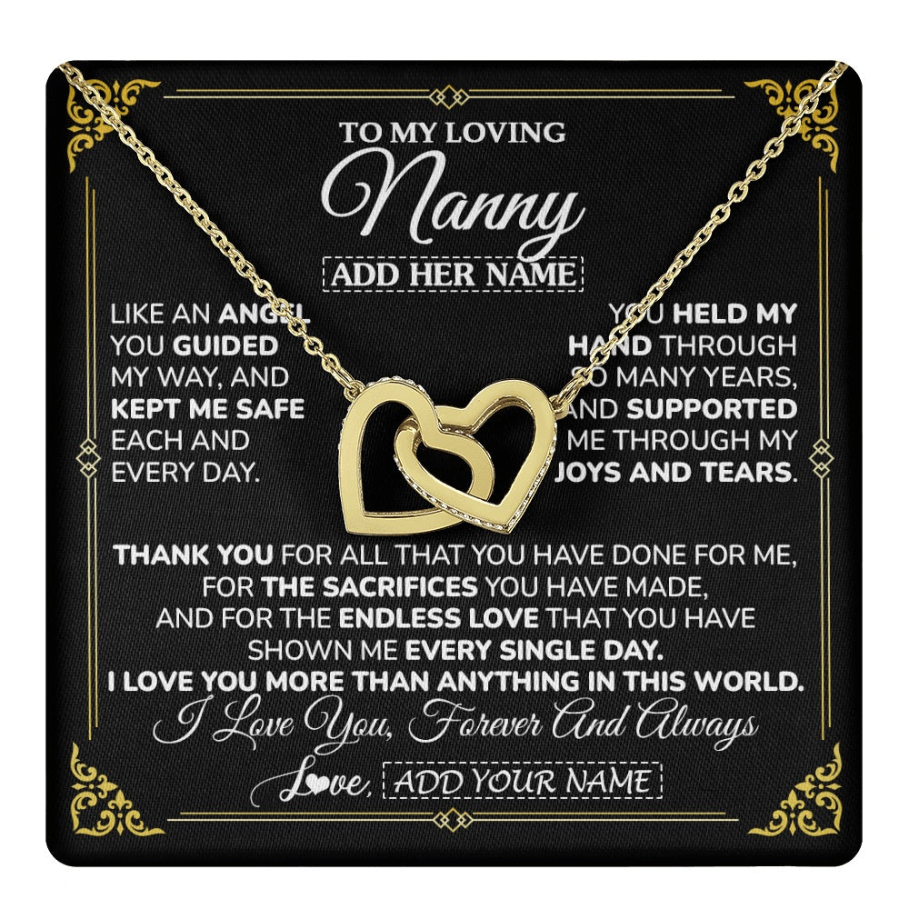 Interlocking Hearts Necklace 18K Yellow Gold Finish | 1 | Personalized To My Nanny Necklace Gifts Meaningful Gift To Nanny From Granddaughter Without You There Is No Me Mothers Day Birthday Gift Box Message Card | https://teecentury.