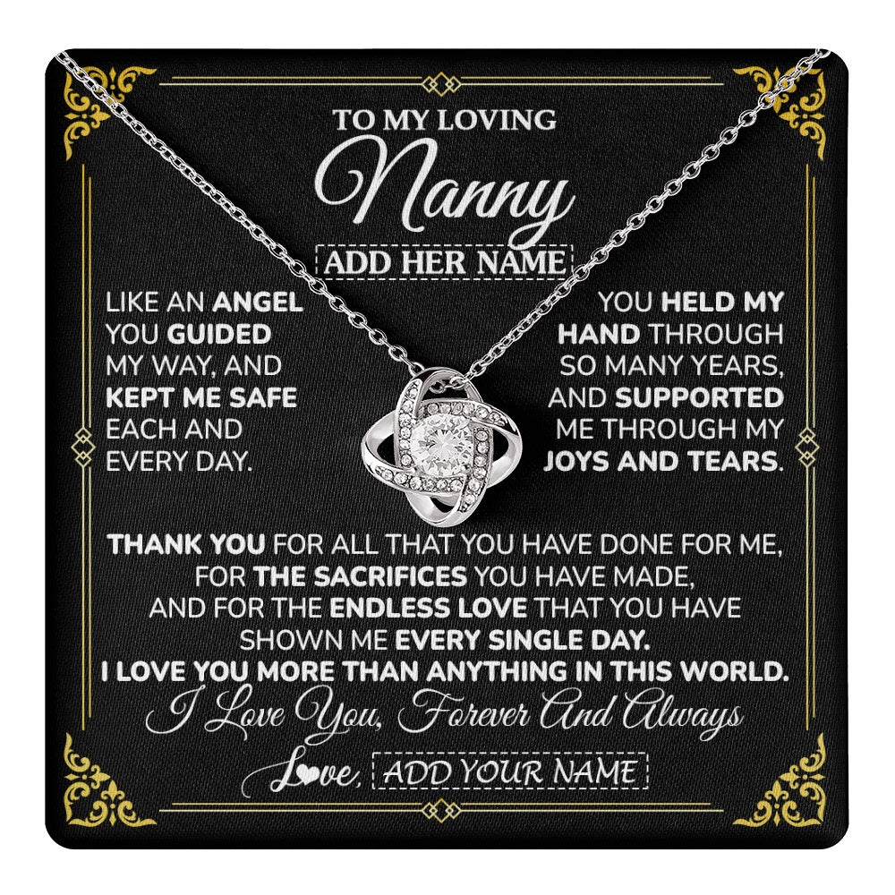 Love Knot Necklace 14K White Gold Finish | 1 | Personalized To My Nanny Necklace Gifts Meaningful Gift To Nanny From Granddaughter Without You There Is No Me Mothers Day Birthday Gift Box Message Card | https://teecentury.