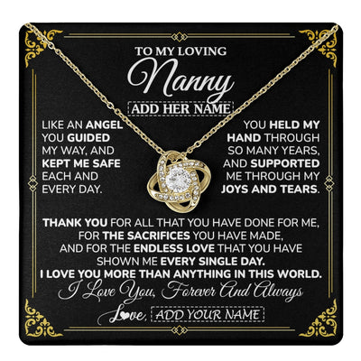 Love Knot Necklace 18K Yellow Gold Finish | 1 | Personalized To My Nanny Necklace Gifts Meaningful Gift To Nanny From Granddaughter Without You There Is No Me Mothers Day Birthday Gift Box Message Card | https://teecentury.
