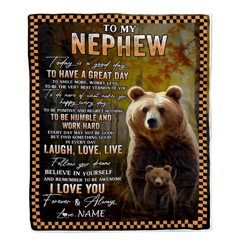 Personalized To My Nephew Bear Blanket From Aunt Uncle Auntie Every Day Laugh Love Live Nephew Birthday Gifts Christmas Customized Fleece Throw Blanket | teecentury