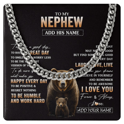 Cuban Link Chain Necklace Stainless Steel | 1 | Personalized To My Nephew Bear Necklace From Aunt Uncle Auntie Every Day Laugh Love Live Nephew Birthday Gifts Christmas Custom Gift Box Message Card | https://teecentury.