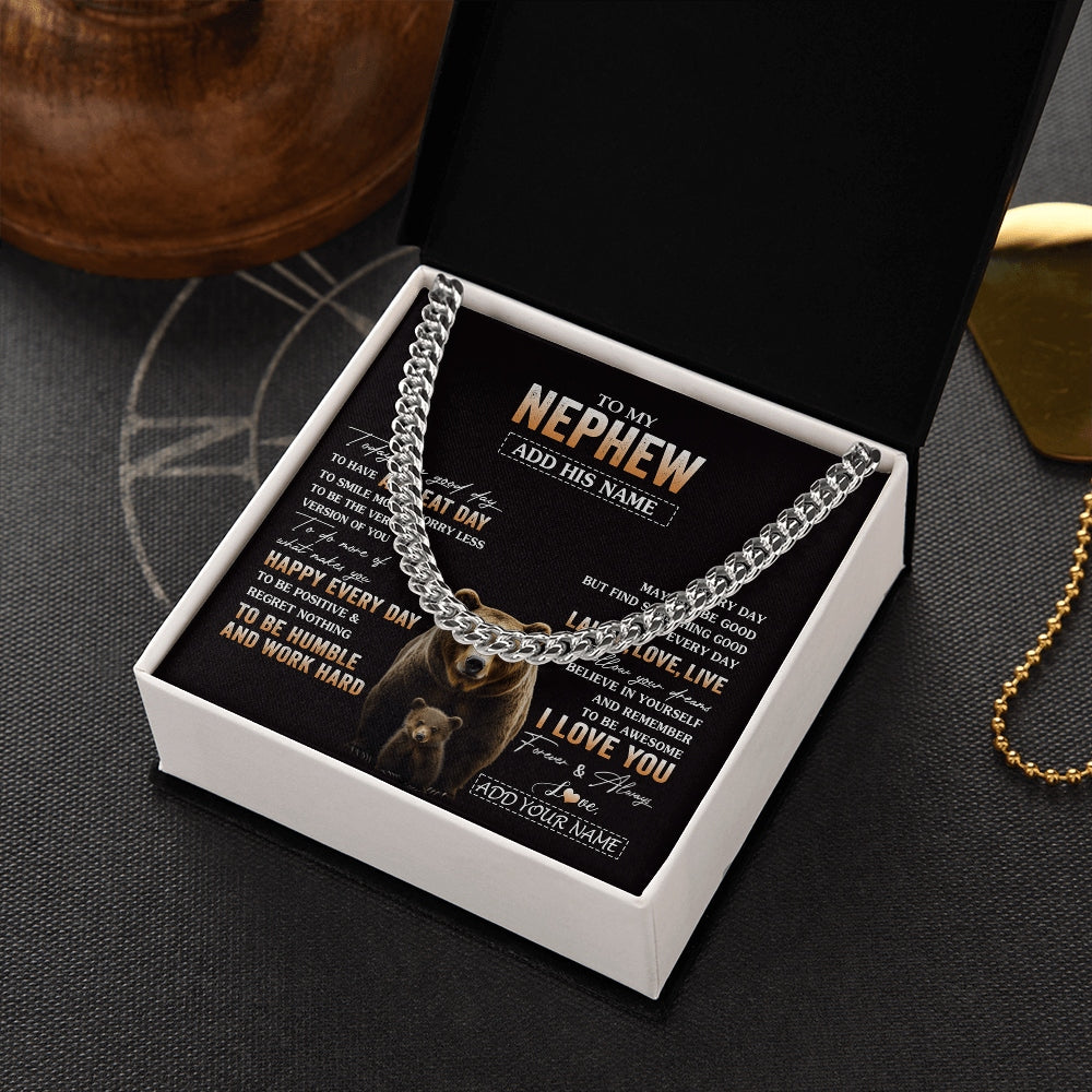 Cuban Link Chain Necklace Stainless Steel | 2 | Personalized To My Nephew Bear Necklace From Aunt Uncle Auntie Every Day Laugh Love Live Nephew Birthday Gifts Christmas Custom Gift Box Message Card | https://teecentury.
