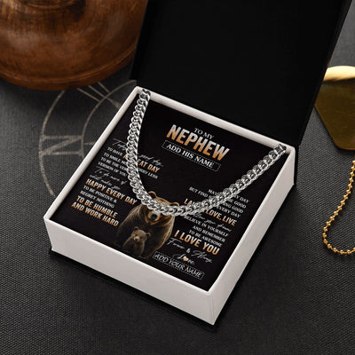 Cuban Link Chain Necklace Stainless Steel | 2 | Personalized To My Nephew Bear Necklace From Aunt Uncle Auntie Every Day Laugh Love Live Nephew Birthday Gifts Christmas Custom Gift Box Message Card | https://teecentury.