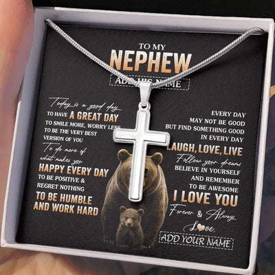 Stainless Cross Necklace Stainless Steel | 2 | Personalized To My Nephew Bear Necklace From Aunt Uncle Auntie Every Day Laugh Love Live Nephew Birthday Gifts Christmas Custom Gift Box Message Card | https://teecentury.