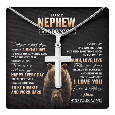 Stainless Cross Necklace Stainless Steel | 1 | Personalized To My Nephew Bear Necklace From Aunt Uncle Auntie Every Day Laugh Love Live Nephew Birthday Gifts Christmas Custom Gift Box Message Card | https://teecentury.