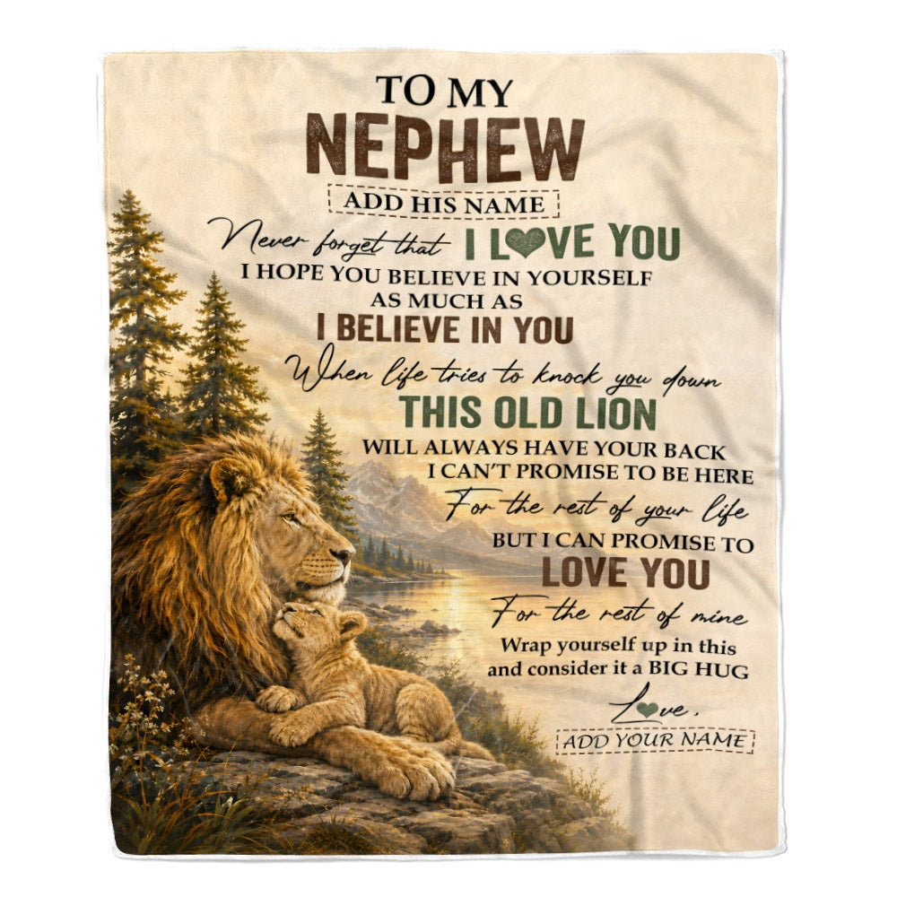 Personalized To My Nephew Birthday Gifts From Uncle This Old Lion Blanket Nephew Gifts Graduation Christmas Gift Ideas For Men Customized Fleece Throw Blanket | teecentury