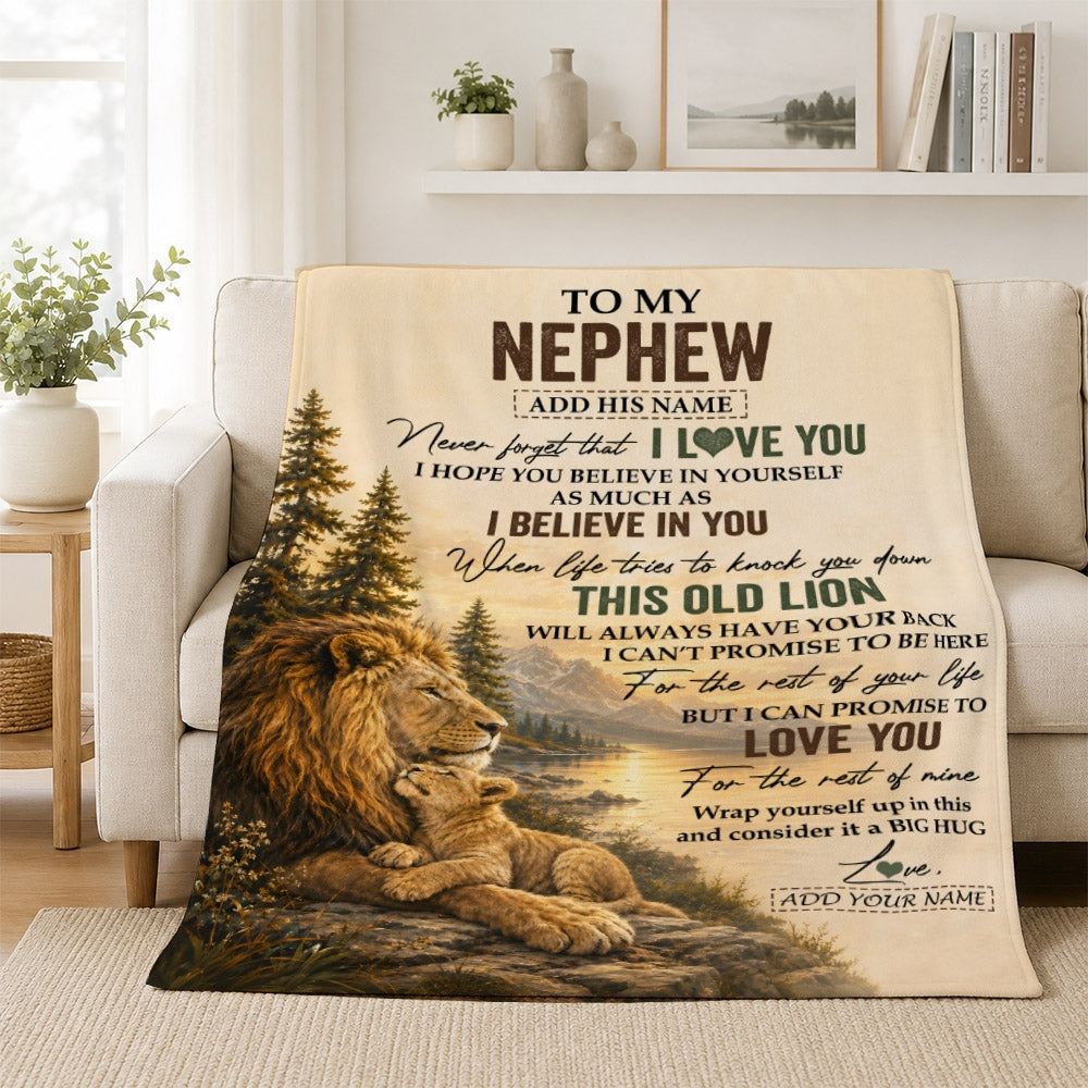 Personalized To My Nephew Birthday Gifts From Uncle This Old Lion Blanket Nephew Gifts Graduation Christmas Gift Ideas For Men Customized Fleece Throw Blanket | teecentury