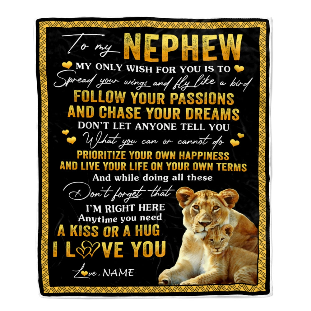 Personalized To My Nephew Blanket From Aunt Auntie Lion My Only Wish For You Nephew Birthday Graduation Christmas Customized Bed Fleece Throw Blanket | teecentury