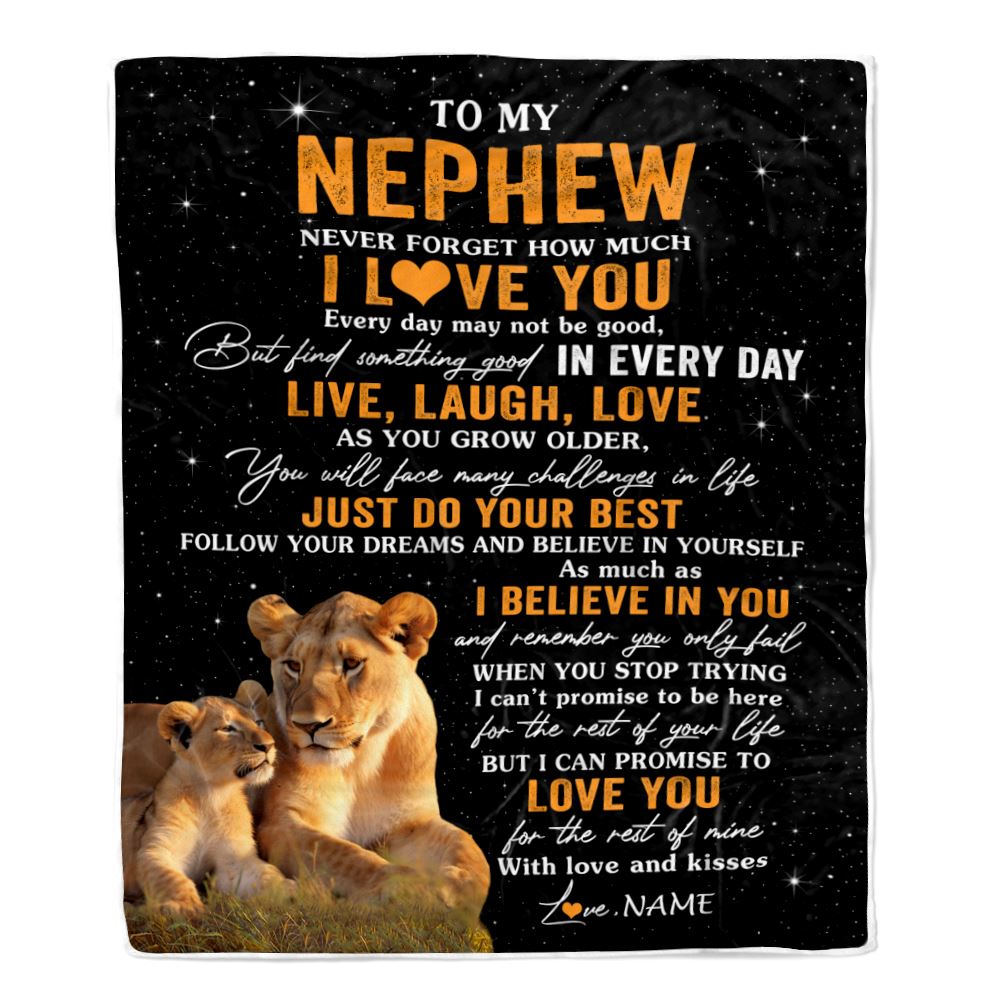 Personalized To My Nephew Blanket From Aunt Auntie Live Laugh Love Lion Nephew Birthday Gifts Positive Graduation Christmas Customized Fleece Throw Blanket | teecentury