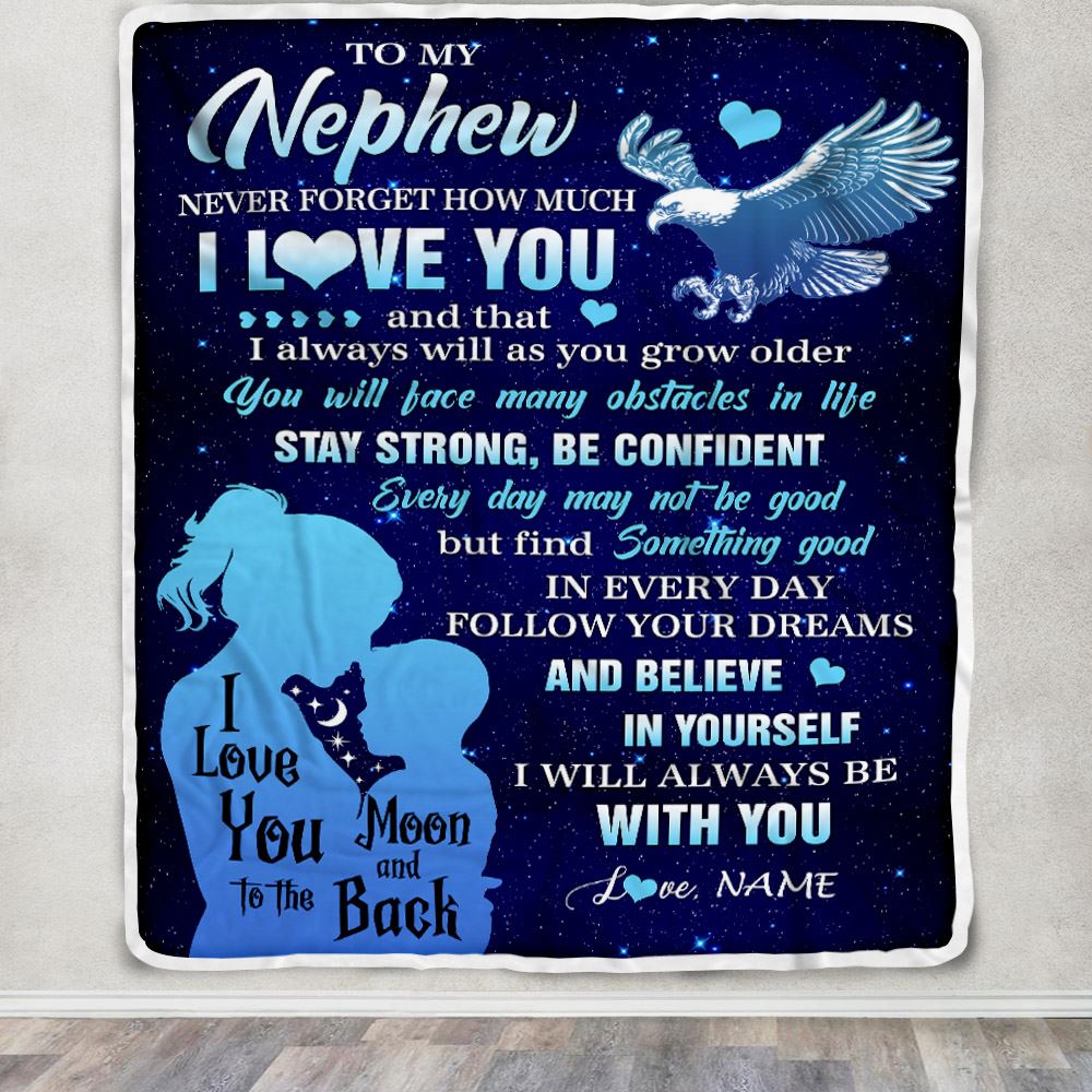 Personalized To My Nephew Blanket From Aunt Auntie Never Forget I Love You Eagle Nephew Gift Birthday Graduation Christmas Customized Fleece Throw Blanket | teecentury