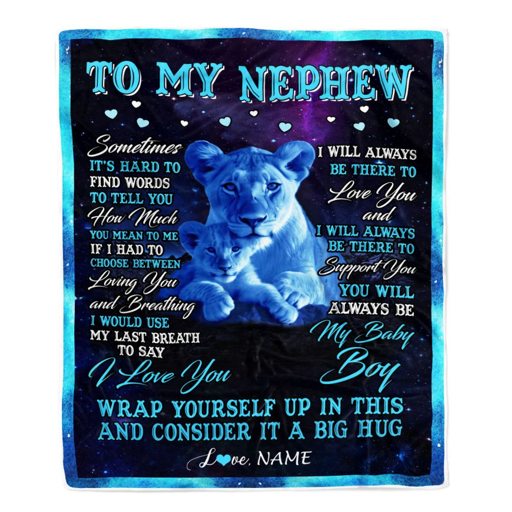Personalized To My Nephew Blanket From Aunt Auntie Sometimes It's Hard Lion Nephew Gift Birthday Graduation Christmas Custom Customized Fleece Throw Blanket | teecentury