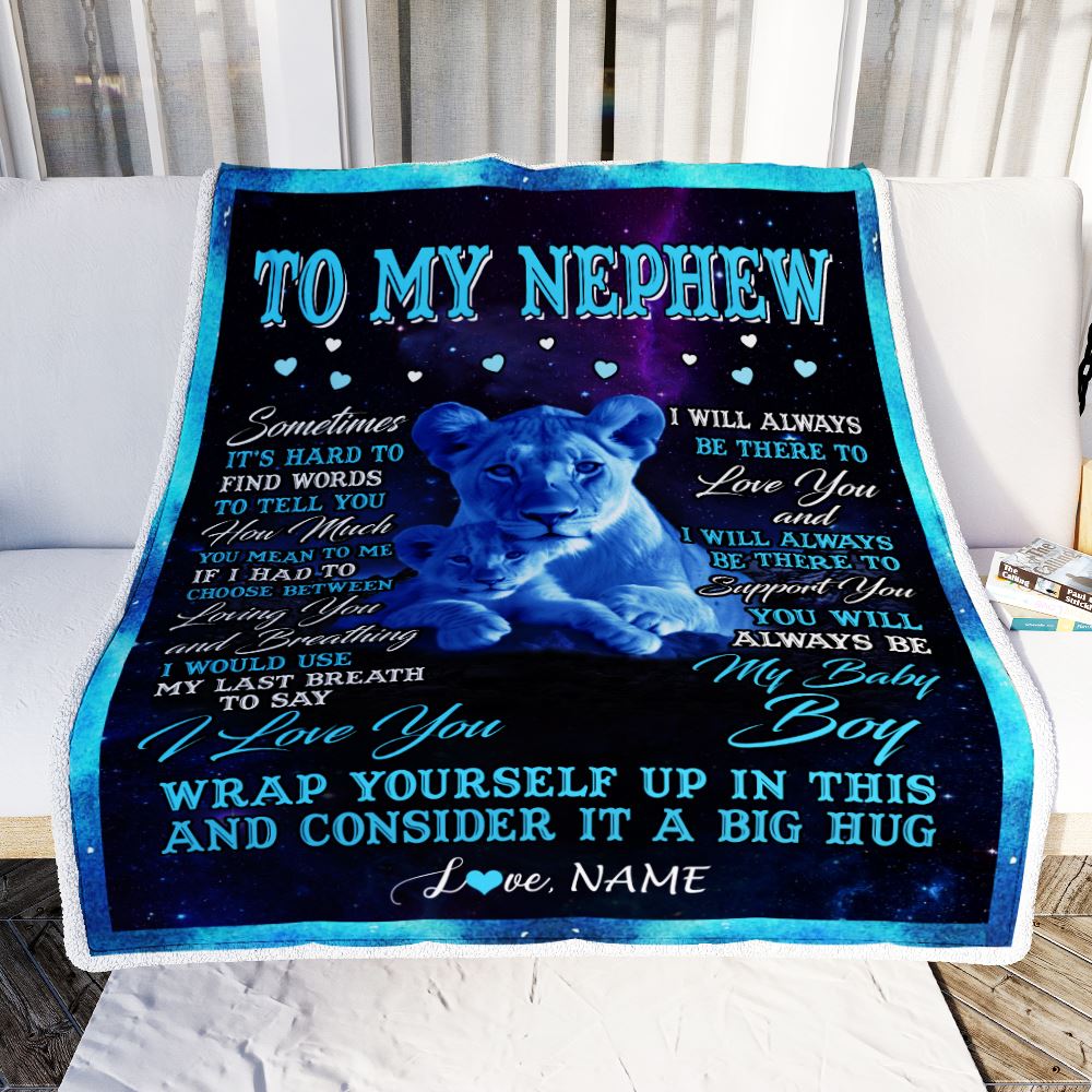 Personalized To My Nephew Blanket From Aunt Auntie Sometimes It's Hard Lion Nephew Gift Birthday Graduation Christmas Custom Customized Fleece Throw Blanket | teecentury