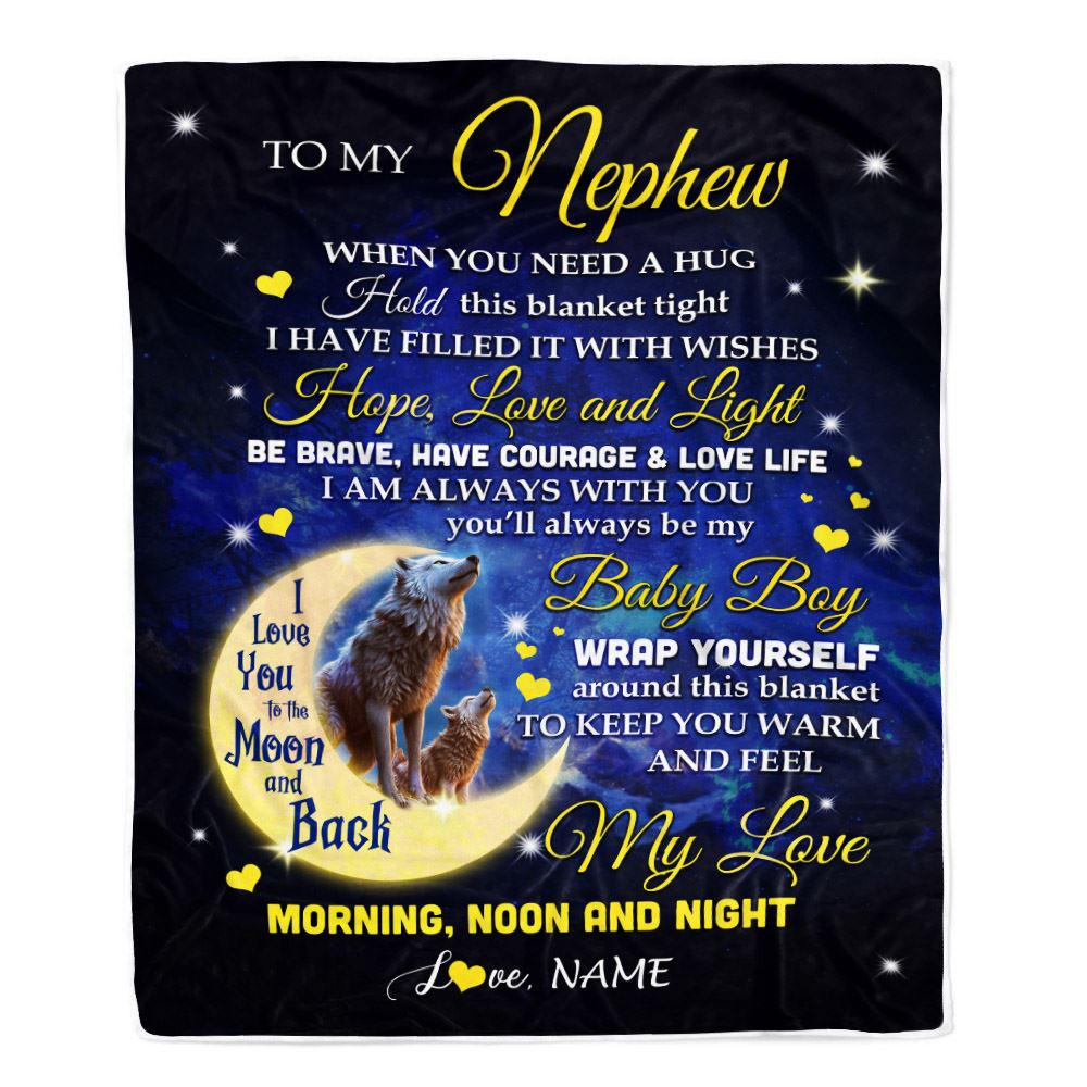 Personalized To My Nephew Blanket From Aunt Auntie Uncle I Am Always With You Wolf Nephew Birthday Graduation Christmas Customized Bed Fleece Throw Blanket | teecentury