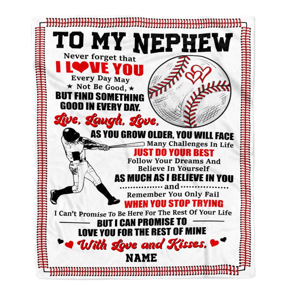 Personalized To My Nephew Blanket From Aunt Auntie Uncle I Believe In You Baseball Nephew Birthday Graduation Christmas Customized Bed Fleece Throw Blanket | teecentury