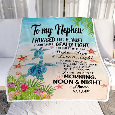 Personalized To My Nephew Blanket From Aunt Auntie Uncle I Hugged This With Love Turtle Beach Nephew Birthday Graduation Christmas Customized Fleece Blanket | teecentury