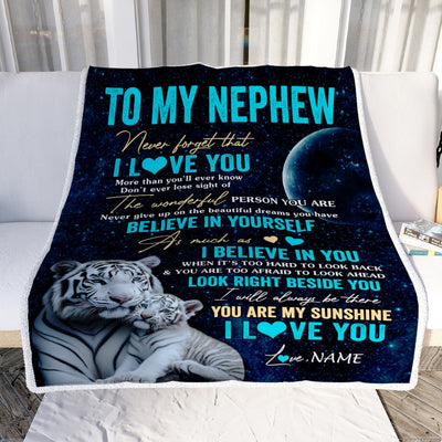 Personalized To My Nephew Blanket From Aunt Auntie Uncle Never Forget I Love You White Tiger Nephew Birthday Graduation Christmas Customized Fleece Blanket | teecentury