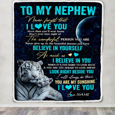 Personalized To My Nephew Blanket From Aunt Auntie Uncle Never Forget I Love You White Tiger Nephew Birthday Graduation Christmas Customized Fleece Blanket | teecentury