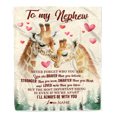 Personalized To My Nephew Blanket From Aunt Auntie Uncle Never Forget Who Are You Giraffe Nephew Birthday Graduation Christmas Customized Fleece Blanket | teecentury