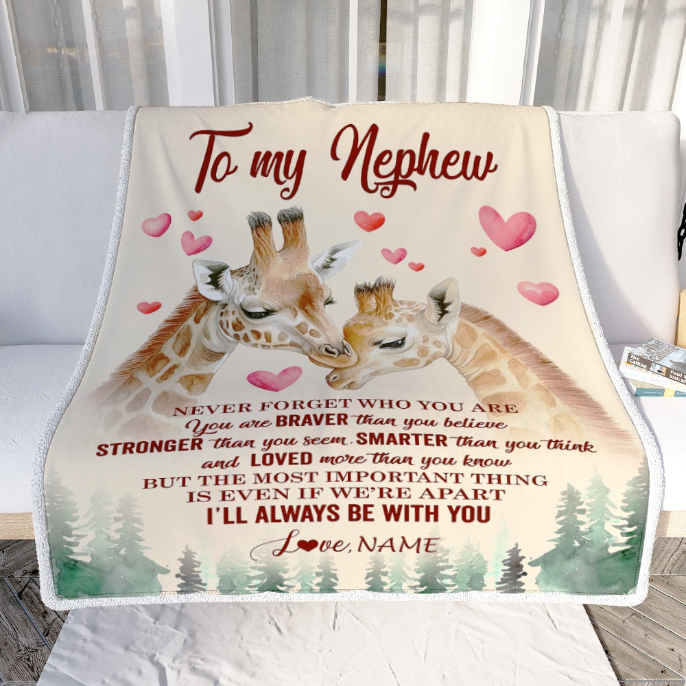 Personalized To My Nephew Blanket From Aunt Auntie Uncle Never Forget Who Are You Giraffe Nephew Birthday Graduation Christmas Customized Fleece Blanket | teecentury