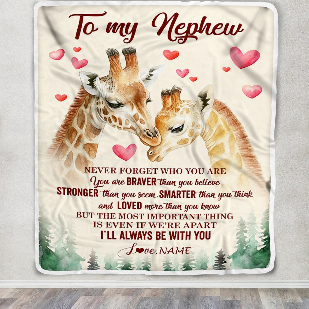 Personalized To My Nephew Blanket From Aunt Auntie Uncle Never Forget Who Are You Giraffe Nephew Birthday Graduation Christmas Customized Fleece Blanket | teecentury
