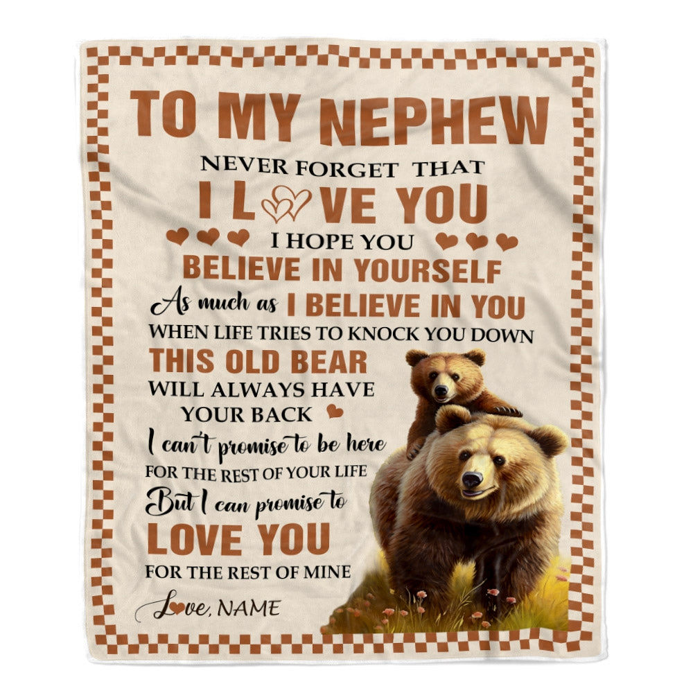 Personalized To My Nephew Blanket From Aunt Auntie Uncle This Old Bear Love You Nephew Birthday Gifts Graduation Christmas Customized Bed Fleece Throw Blanket | teecentury