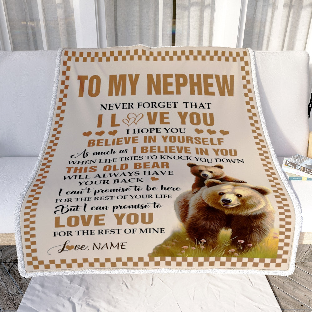 Personalized To My Nephew Blanket From Aunt Auntie Uncle This Old Bear Love You Nephew Birthday Gifts Graduation Christmas Customized Bed Fleece Throw Blanket | teecentury