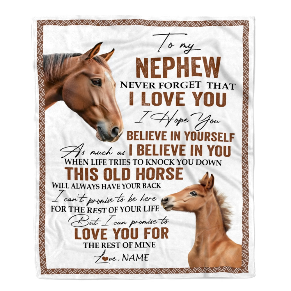 Personalized To My Nephew Blanket From Aunt Auntie Uncle This Old Horse Love You Nephew Birthday Graduation Christmas Customized Bed Fleece Throw Blanket | teecentury